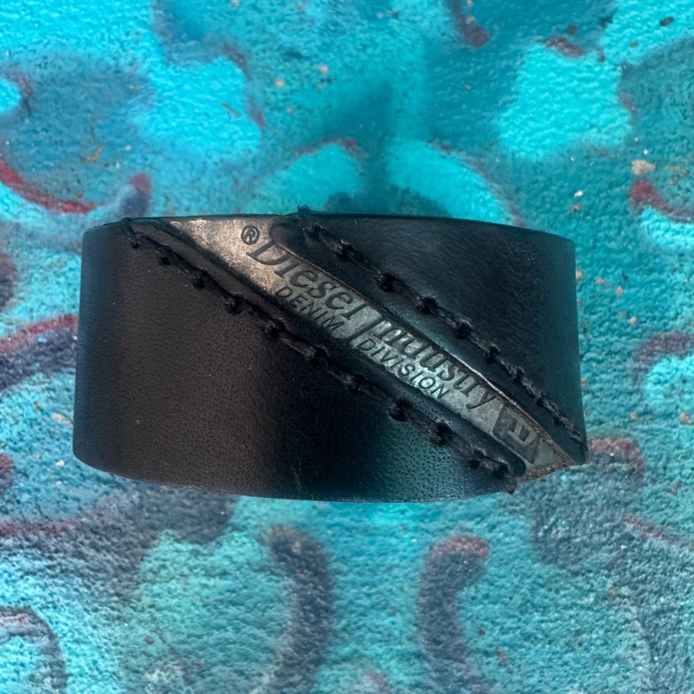 Diesel Black Leather Bracelet with Silver Button